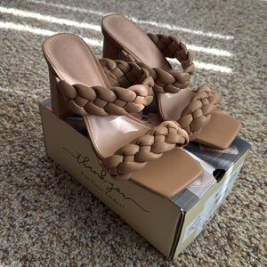Nude braided heels
